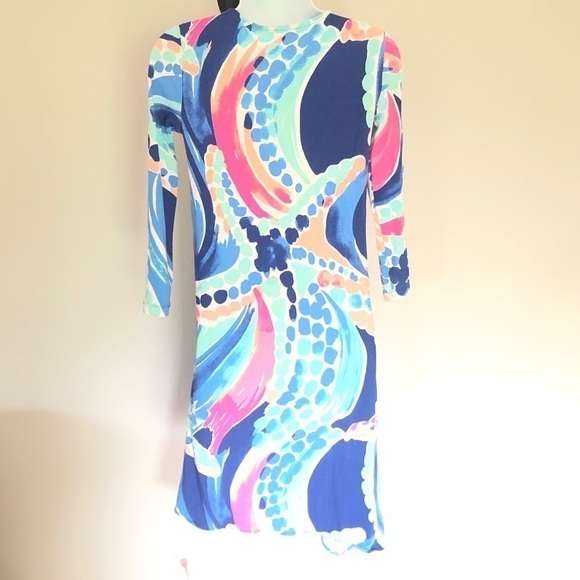 Lilly Pulitzer Ariana pink and blue seashell Asymmetric dress size XS - Picture 5 of 7